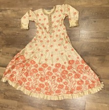 Indian Pakistani Gold, Orange, Tan Rudraksh Dress Party Wear Gown Sz Lg