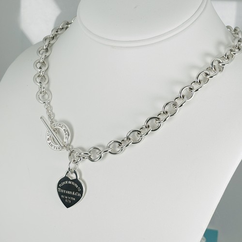 20" Please Return to Tiffany Heart Tag Toggle Necklace Plus Size Curvy Women - Picture 3 of 7