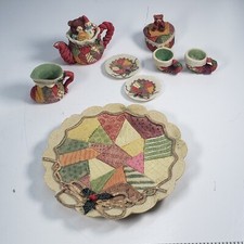 NOS 1995 Popular Imports Polystone Resin 10 Piece Miniature Christmas Tea Set