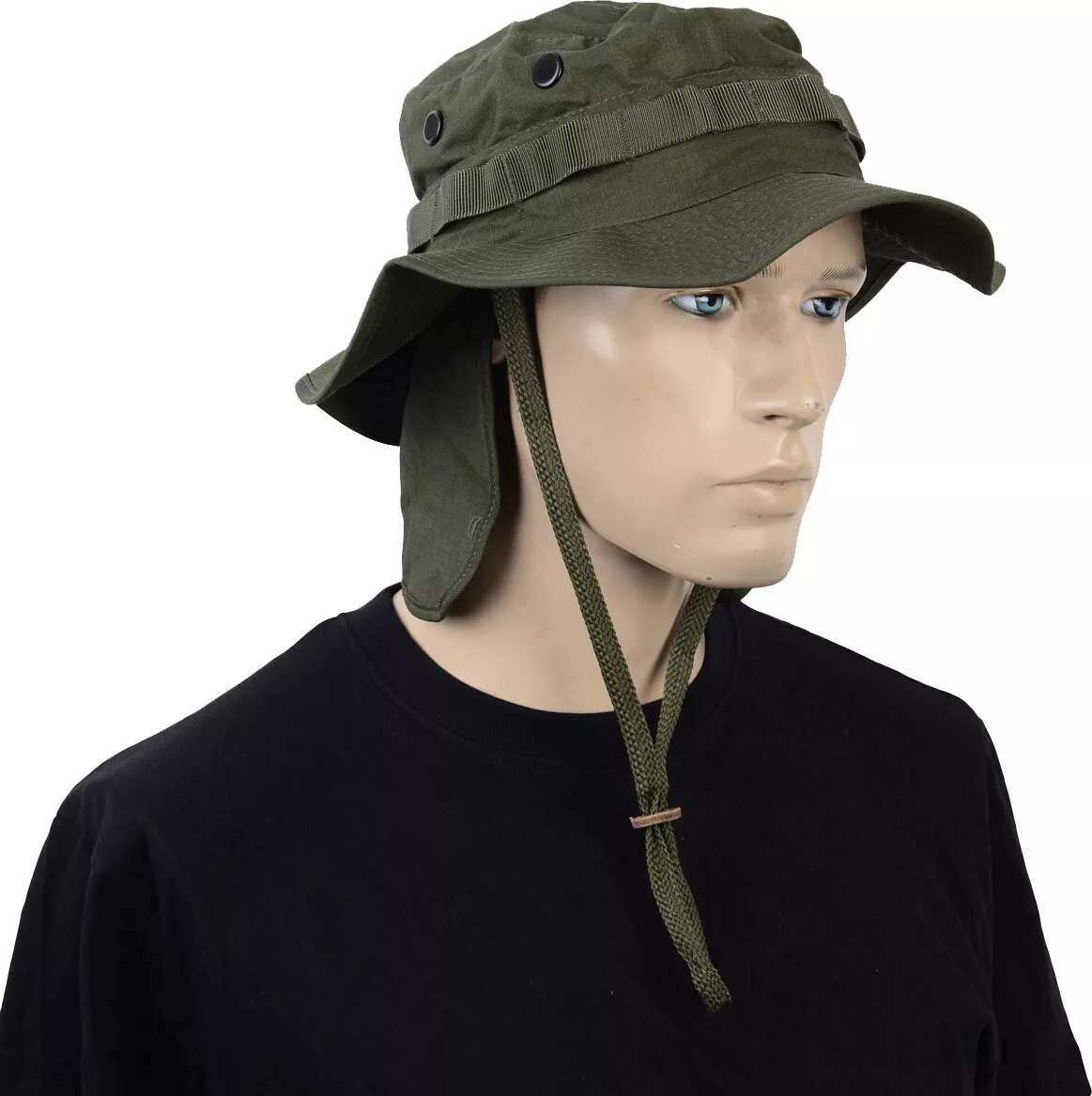 British Olive Drab Rip Stop Boonie Hat with Neck Flap - Army Bush Cap Sun  Bucket