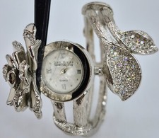 Signed Joan Rivers Classic Collection Enamel Flower Watch Crystal