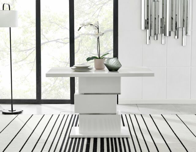 APOLLO White High Gloss Chrome Floating Rectangular 4 Seat Kitchen Dining Table
