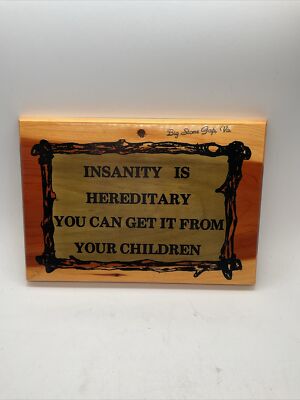 Insanity Is Hereditary - Wood Hanging Souvenir Plaque Big Stone Gap, VA - 5''x7''