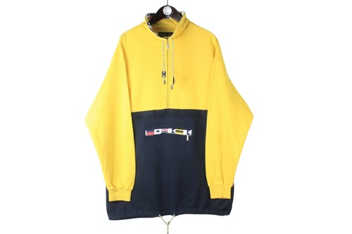 Escada, VINTAGE ESCADA SWEATSHIRT HALF ZIP SIZE XL yellow blue jumper 90's jumper