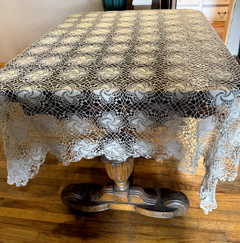 ANTIQUE VINTAGE CROCHET TABLECLOTH PINWHEEL DESIGN ECRU - Picture 4 of 4