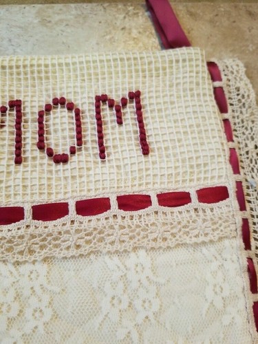 2 Quilted and Lace Christmas Stockings Mom and Dad Ivory, Red - Picture 4 of 9