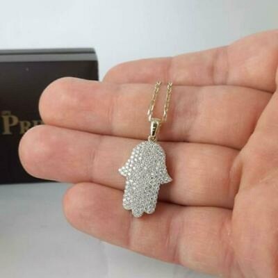 1.30Ct Round VVS1 Moissanite Men Hamsa Hand Pendant Charm 14K Yellow Gold Plated