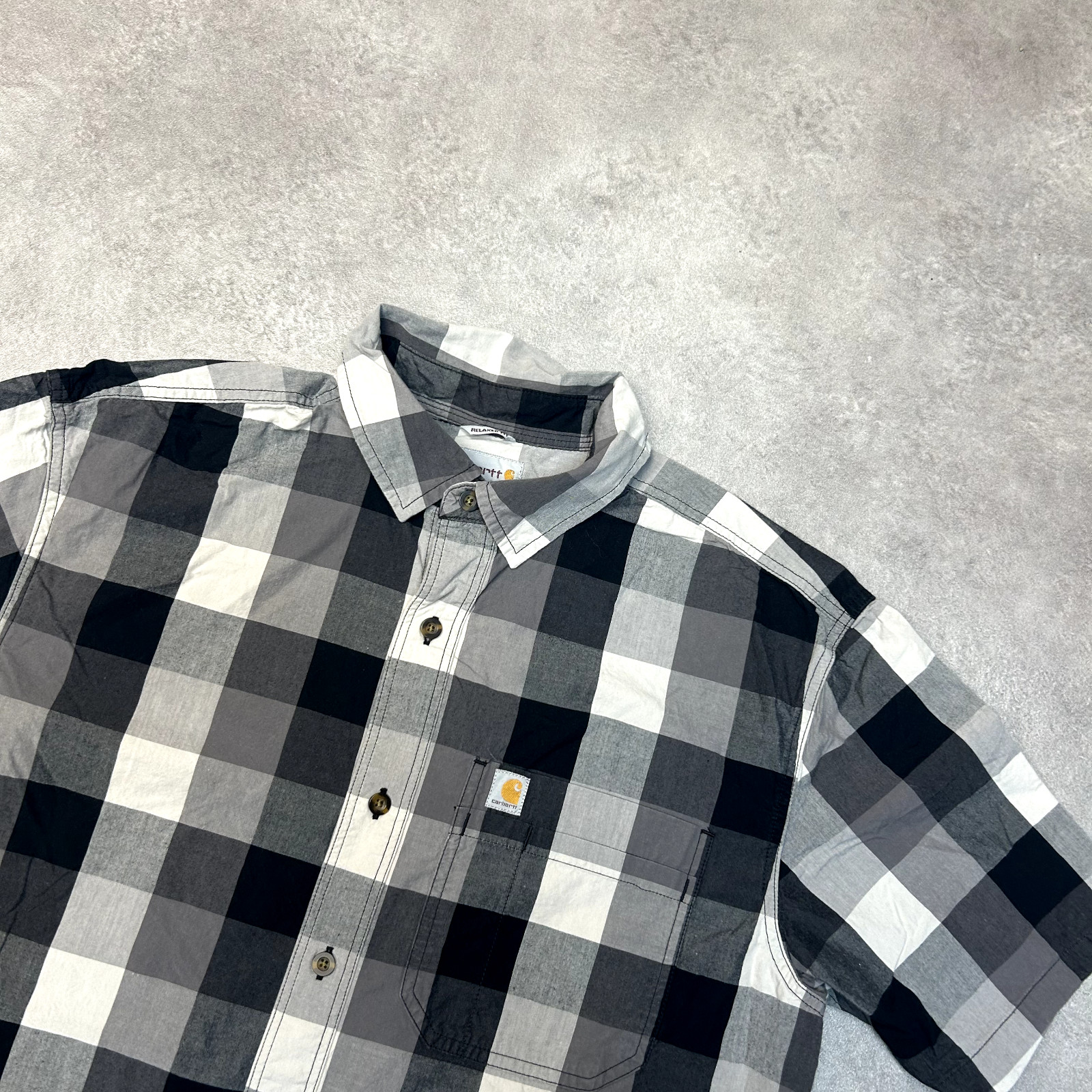 Carhartt Checkered Shirt Mens Large Short Sleeve Button Up Workwear, Black image 2