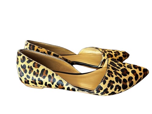 J Crew Womens Shoes Sz 9 Flats Dorsay Animal Print Cheetah Leopard Calf Hair GUC - Picture 3 of 13