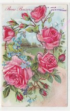 Cartolina Gaufree Goffrato Buoni Baci Rosa Glitter