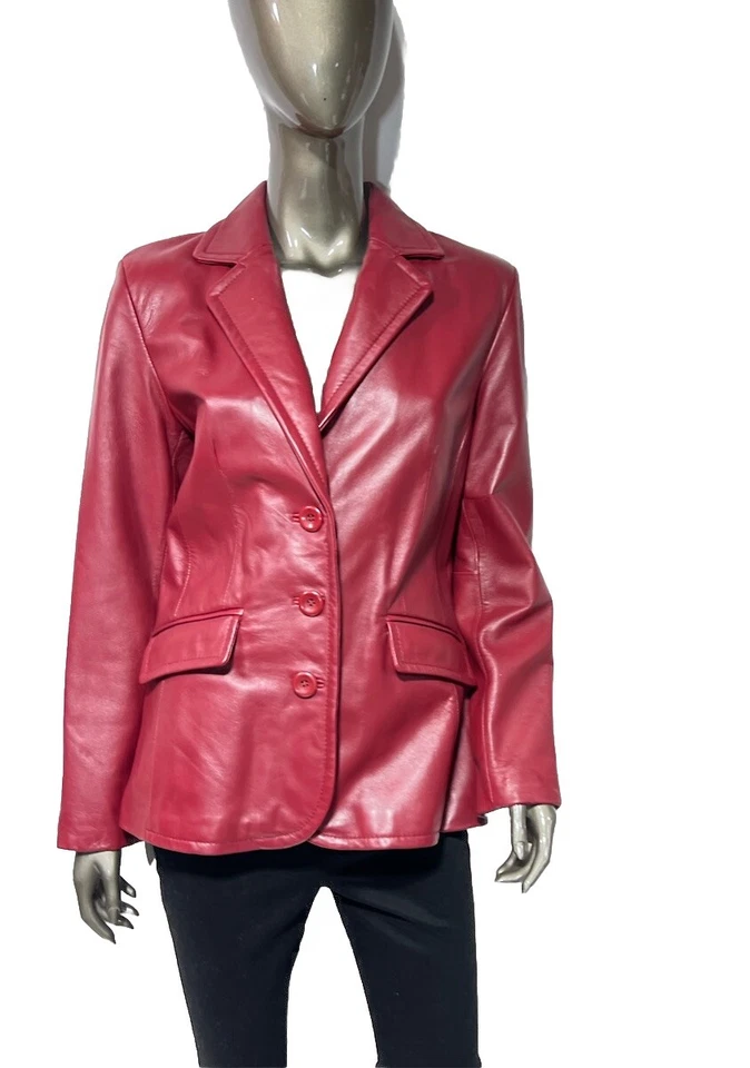 Chaqueta Worthington Mujer Talla Pequeña Rojo Borgoña Piel de Cordero Blazer Foto 3 de 4