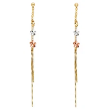 Ioka - 14K Yellow Gold Flower Hanging Push Back Earrings