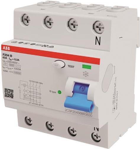 1436168 ABB Stotz S&J FI-Schutzschalter TypB 4P 63A,300mA,3kA,4TE F204B-63/0,3-4