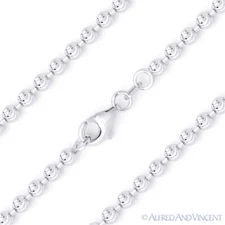3mm Moon-Cut Ball Bead Link Chain Bracelet Italy .925 Sterling Silver w/ Rhodium