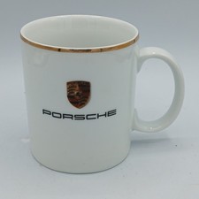 Porsche Crest Logo White Coffee Tea Cup Mug Gold Trim Made In Germany
