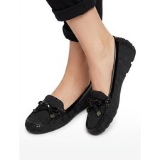 Coach Signature Canvas Frida Loafer Flats Black Patent Bow Women's Size 8