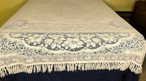 Somerset Rose Ivory King Fringe Lace Coverlet 104" x 100" Cotton Blend Bedspread - Picture 3 of 13