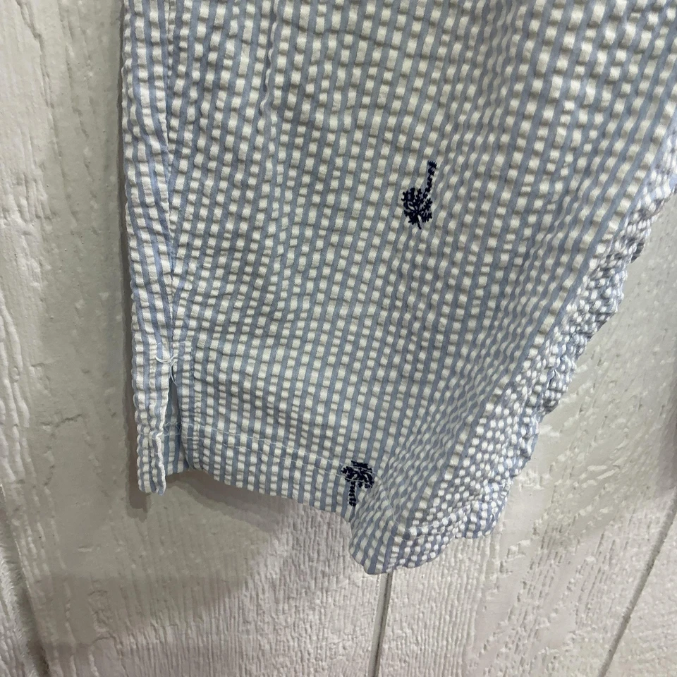 Pantalones Cathy Daniels Mujer Medianos Azul Blanco Seersucker Palmera Capri Verano Foto 2 de 4