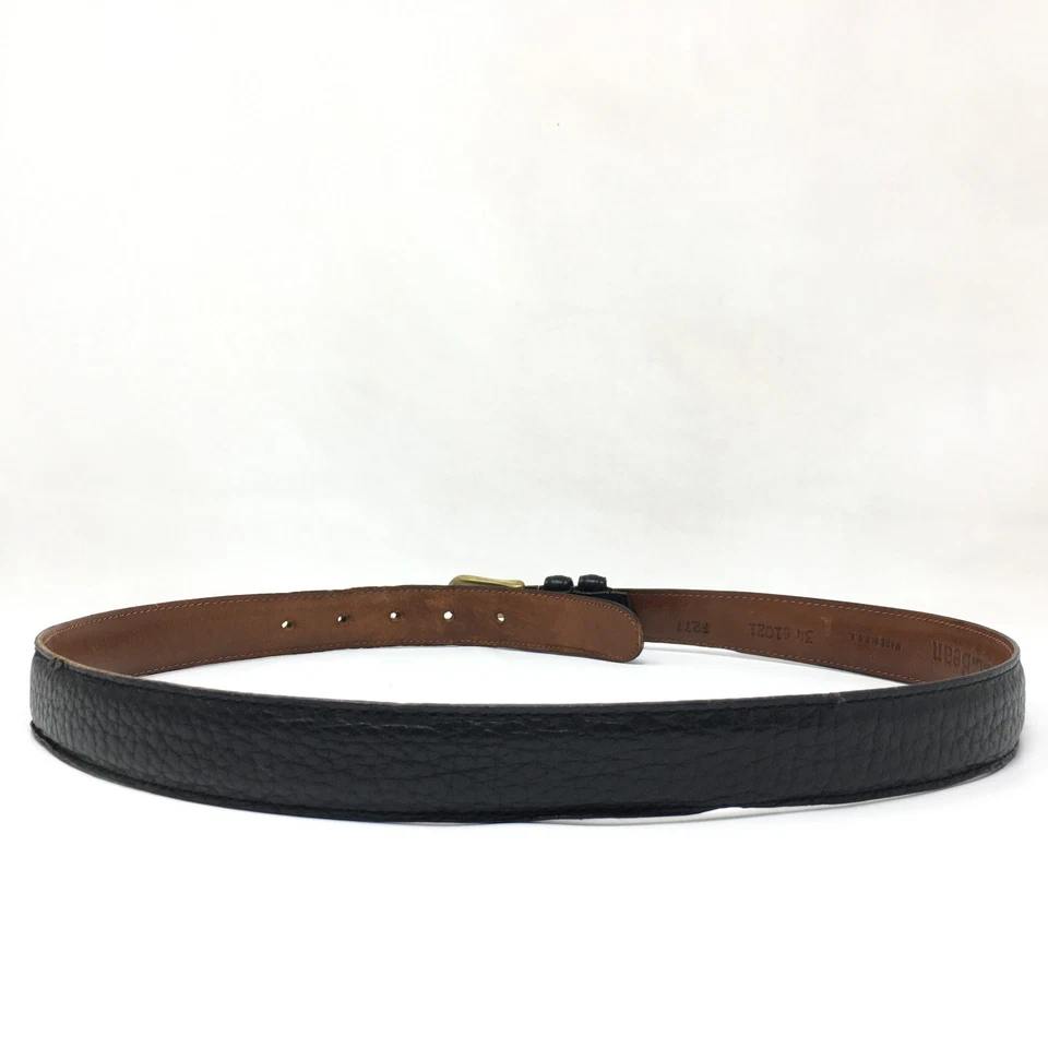 Cinturón de vestir LL Bean para hombre talla 34 cuero grano negro vintage hecho en EE. UU. latón Foto 3 de 4