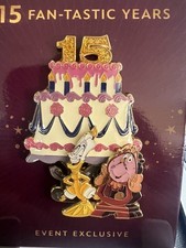 Disney D23 15 Years Cogsworth Lumiere Cake Pin Le 300 Beauty The Beast