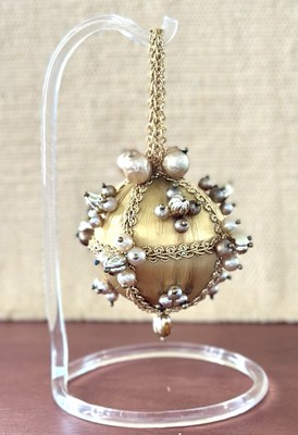 Vtg. GOLD Satin Handcrafted Push Pin Sequin Beaded Ornament (Easter/Christmas)