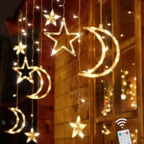 3.5M Romantic Moon Star Solar LED Curtain String Christmas Garland Fairy Light - Picture 4 of 13