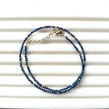 Dark Blue Sapphire Beaded Necklace, 4mm Faceted Rondelle Bead, Blue Beads Neckl