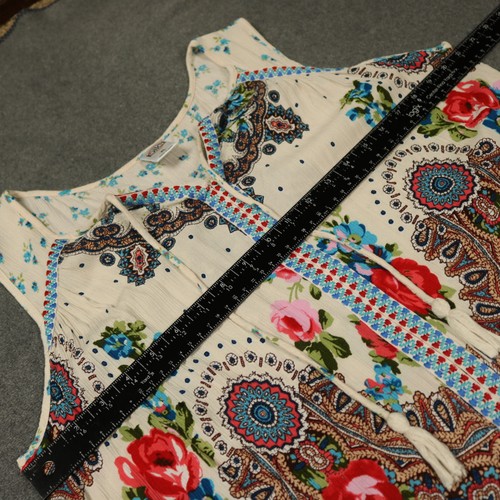 Bila Floral Boho Top Embroidered Tasseled Sleeveless Ruffle Hem Multicolor XL - Picture 14 of 19