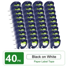 40PK 12mm Black on White Paper Tape Fits DYMO LetraTag LT 91330 Label S0721510