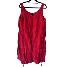 Eileen Fisher Red Irish Linen Sleeveless Shift Dress Side Ties Size M USA Made