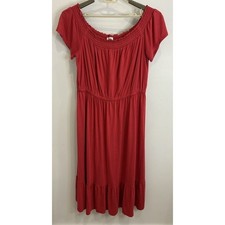 Old Navy Red Off Shoulder Gathered Waist Defined Ruffle Hem Midi Jersey Dress XL