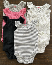 Baby Girl Size Newborn Lot of 6 Flutter Sleeve Bodysuits Simple Joys Infant