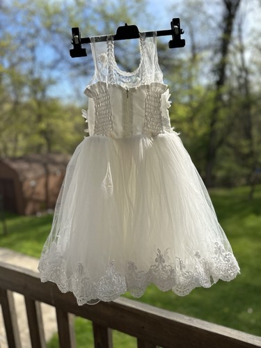 Dress White Sleeveless Lace Communion, Wedding Flower Girl Baptism Size 4 - Picture 2 of 14