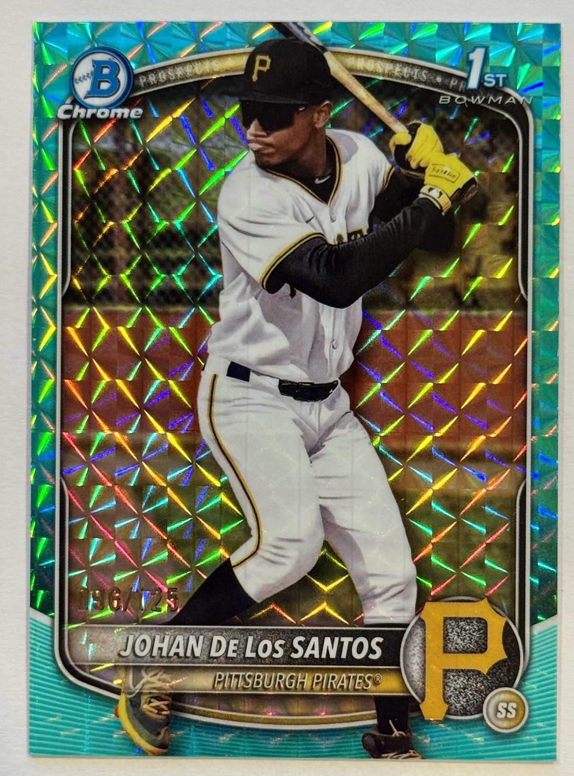 2025 Bowman Chrome Johan De Los Santos 1st Aqua Geometric Refractor #96/125