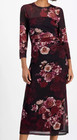 NWT Anne Klein Printed Triple Mesh Side Ruched Midi Dress, Med, Midnight Chianti