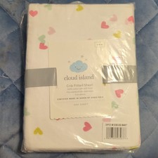 Cloud Island Fitted Crib Sheet - White Hearts