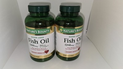2 Pack Nature's Bounty Odor-Less Fish Oil 1200mg 360mg Omega-3 200 Ct Ea