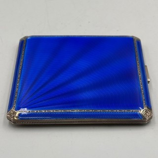 Art Deco Solid Silver Blue Guilloche Enamel Cigarette Case c1935
