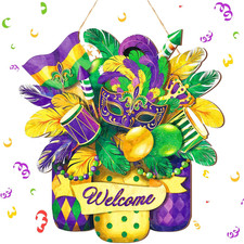 Mardi Gras Door Hanging Decoration for Outdoor Farmhouse Porch Decor