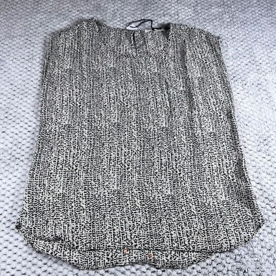 THREE EIGHTY TWO Black White Speckled Print Sleeveless V Neck Keyhole Top XS
