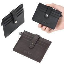 Men Minimalist Credit Card Holder Slim Leather Wallet 6 Card Slots Front Pocket