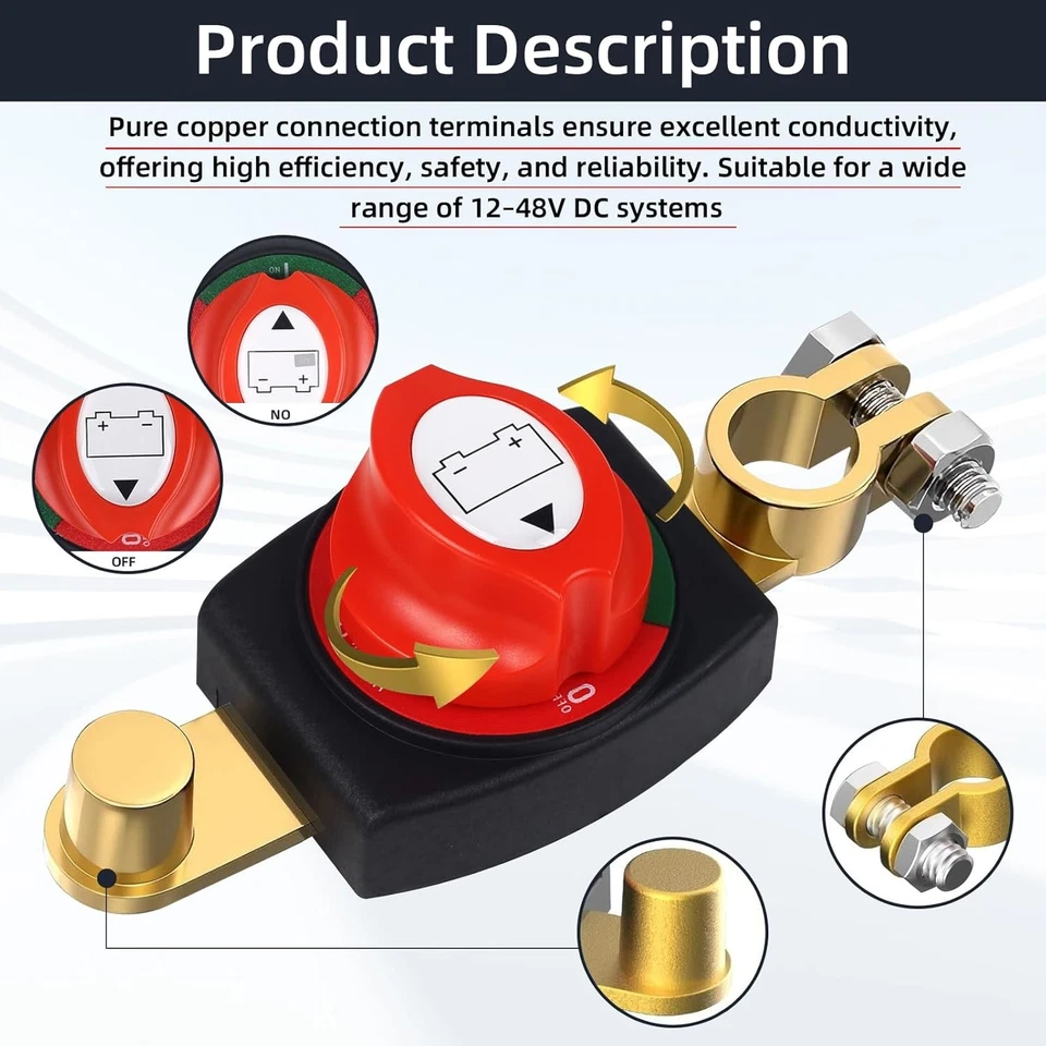 12-24V Battery Disconnect Switch Master Power Cut-Off Isolator Marine Car - Image 3 of 4