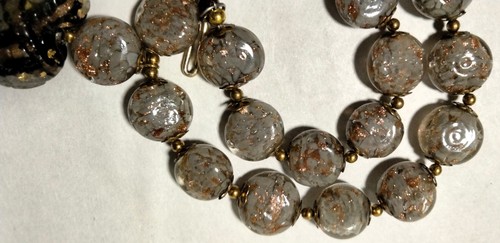 Vintage Venetian Sommerso Rare Gray Glass Beads Beaded Necklace Heart Pendant - Picture 9 of 10