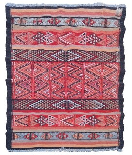 Rare Hand Knotted Vintage Morocco Sumouk Kilim Kilm Wool Area Rug 3.6 x 1.11 Ft