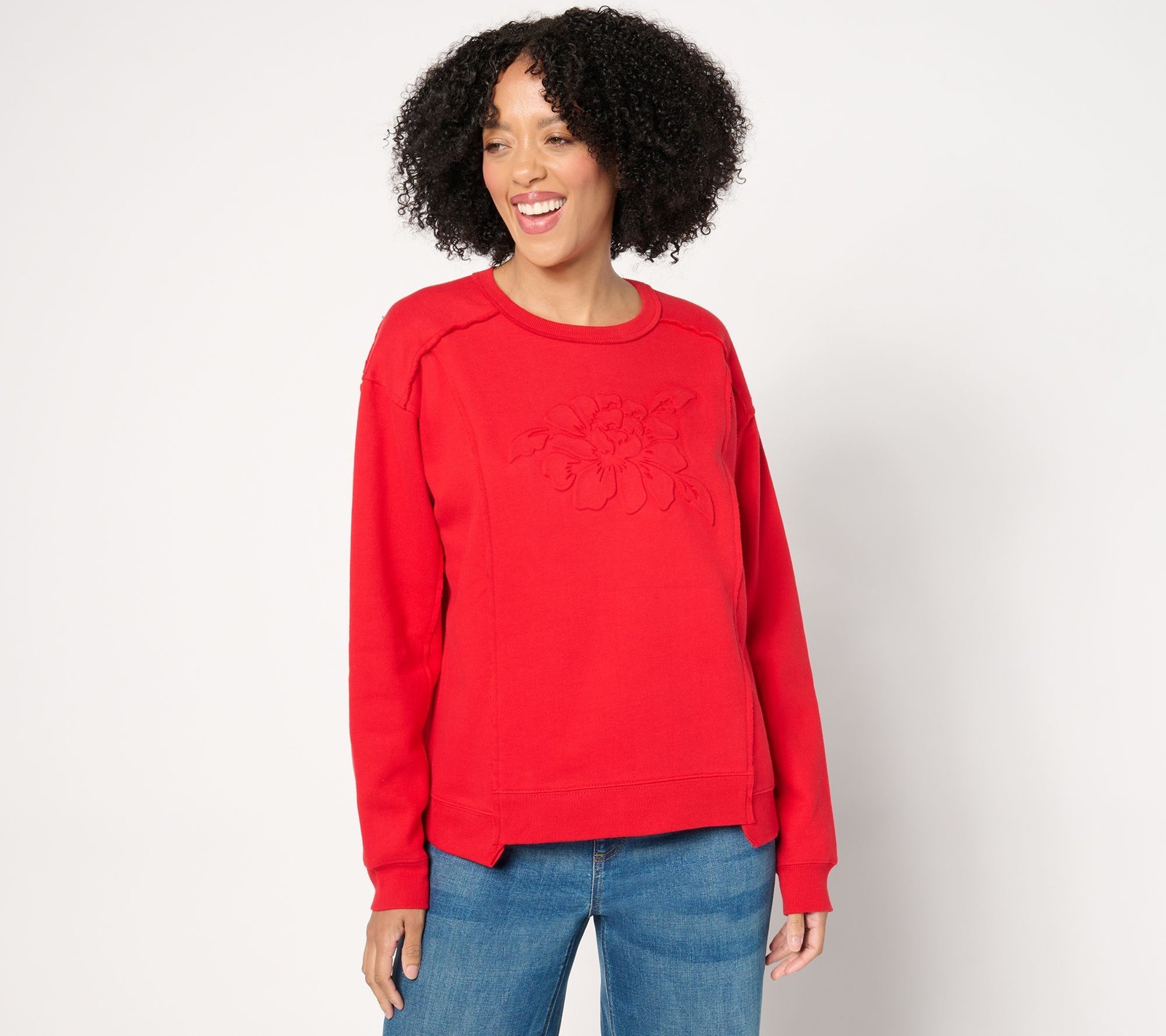 Studio Park Women's Top Sz M Embossed Step Hem Sweatshirt Red A670187