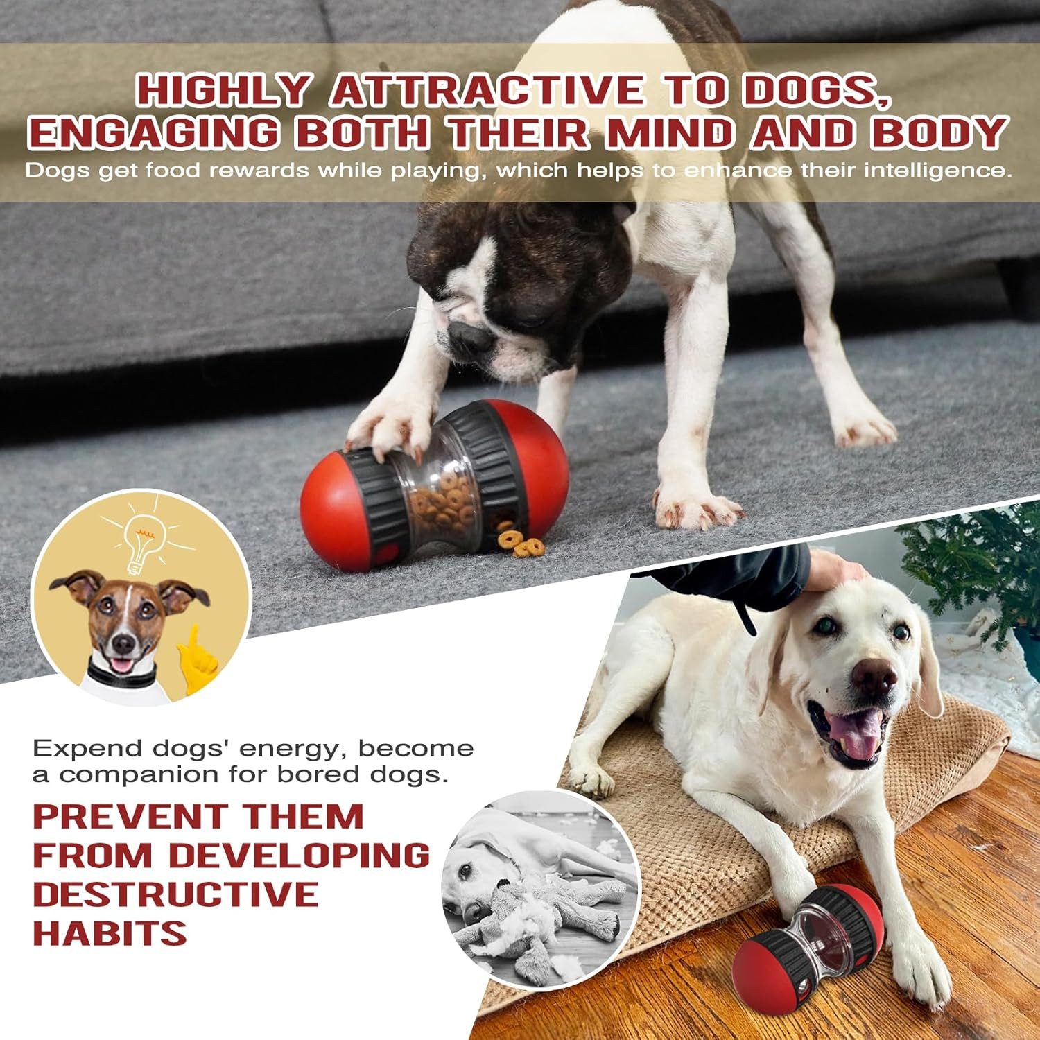 Dog Food Puzzle Toy Adjustable Treat Dispenser Slow Feeder Interactive Ball Toy