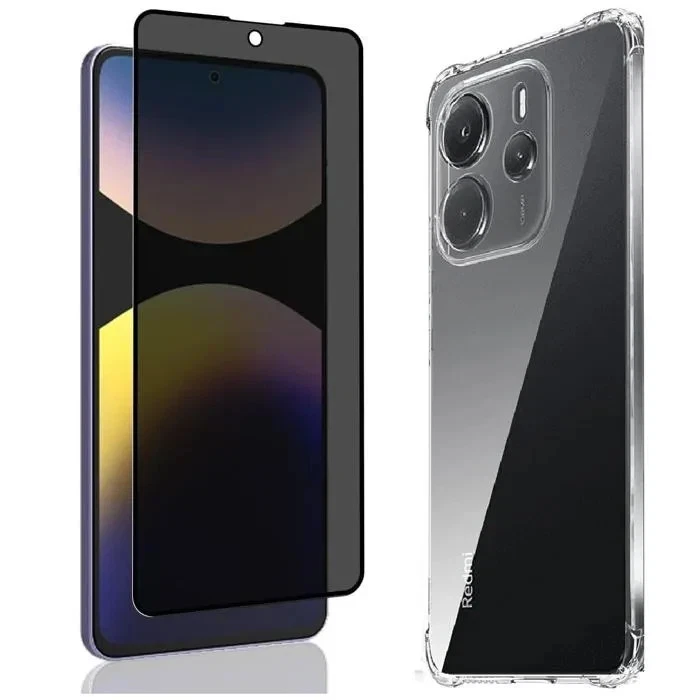 EF.GLOBE-TRADING Coque Etui + Verre Trempé Anti Espion pour Xiaomi Redmi Note 14 / 14 Pro / 13