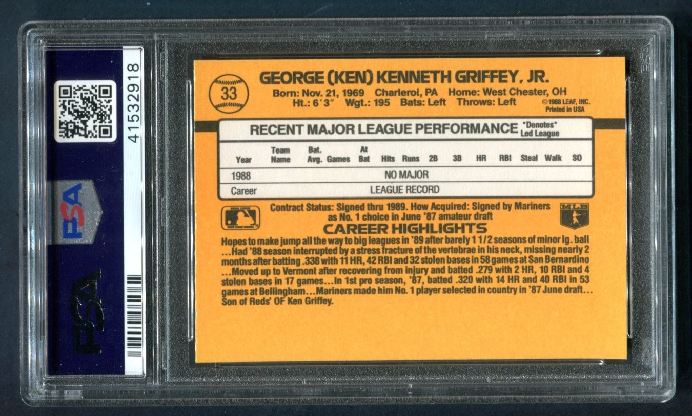 1989 Donruss Ken Griffey Jr. Rated Rookie #33 PSA 9 MINT HOF view 2