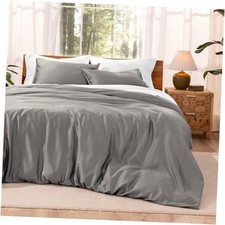 Tencel Duvet Cover Set - Lyocell Derived Full/Queen Light Grey No Comforter 