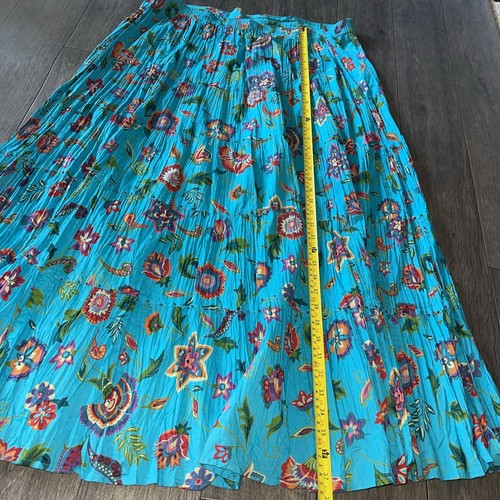 Choices Tiered Maxi Skirt Size Medium Crinkle Floral Beaded Turquoise Boho Gypsy - Picture 4 of 6